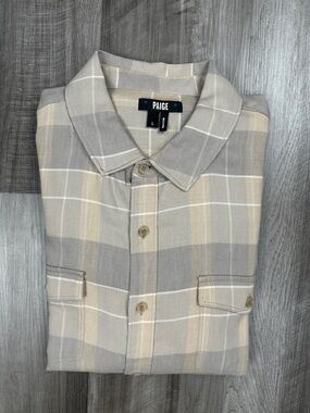 Paige Light Flannel Peach Farm Plaid Long Sleeve Button Down - Large
